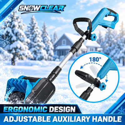 SnowClear™ Shovel ergonomic design with a 180° adjustable auxiliary handle