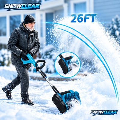 Man clearing a driveway with the SnowClear™ Shovel, snow thrown far to the side