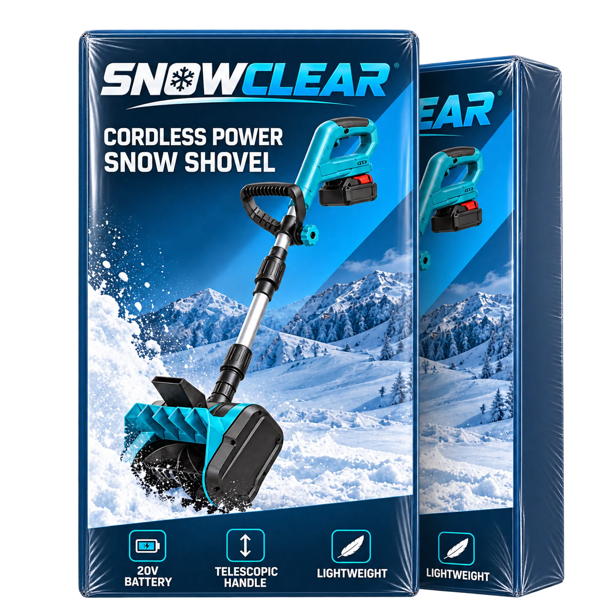 Two SnowClear™ cordless power snow shovel boxes